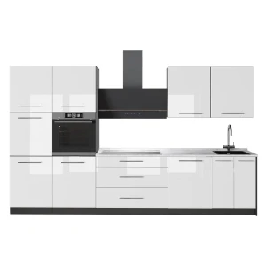 Zabudowa kuchenna Fame-Line Biały wysoki połysk/Antracyt 340 cm, BP Marmur Vicco