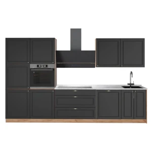 Küchenzeile Fame-Line Anthrazit-Gold Landhaus/Goldkraft Eiche 340 cm, AP Marmor Vicco