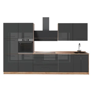 Küchenzeile Fame-Line Anthrazit Hochglanz/Goldkraft Eiche 340 cm, AP Eiche Vicco