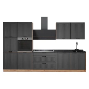 Küchenzeile Fame-Line Dunkelgrau/Goldkraft Eiche 340 cm, AP Anthrazit Vicco