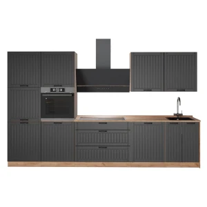 Küchenzeile Fame-Line Dunkelgrau/Goldkraft Eiche 340 cm, AP Eiche Vicco