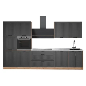 Küchenzeile Fame-Line Dunkelgrau/Goldkraft Eiche 340 cm, AP Marmor Vicco