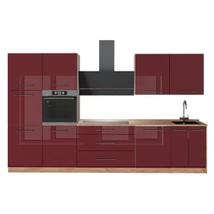 Cucina componibile Fame-Line Bordeaux lucido/Rovere dorato 340 cm, PL Rovere Vicco