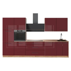 Cucina componibile Fame-Line Bordeaux lucido/Rovere dorato 340 cm senza piano di lavoro Vicco