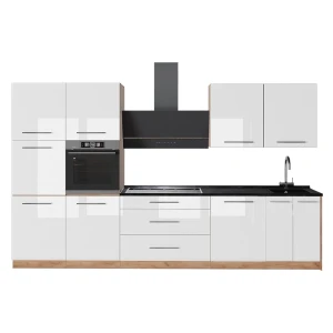 Cucina componibile Fame-Line Bianco lucido/Rovere dorato 340 cm, PL Antracite Vicco