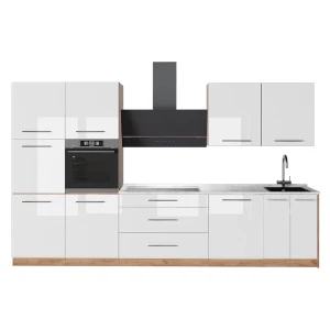 Cucina componibile Fame-Line Bianco lucido/Rovere dorato 340 cm, PL Marmo Vicco