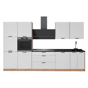 Cucina componibile Fame-Line Bianco rustico/Rovere dorato 340 cm, PL Antracite Vicco