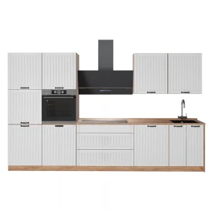 Cucina componibile Fame-Line Bianco rustico/Rovere dorato 340 cm, PL Rovere Vicco