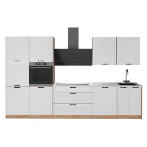 Cucina componibile Fame-Line Bianco rustico/Rovere dorato 340 cm, PL Marmo Vicco