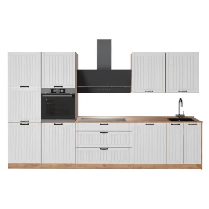 Cucina componibile Fame-Line Bianco rustico/Rovere dorato 340 cm senza piano di lavoro Vicco
