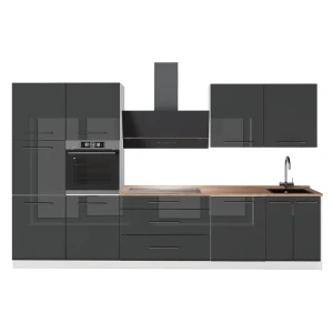 Cucina componibile Fame-Line Antracite lucido/Bianco 340 cm, PL Rovere Vicco