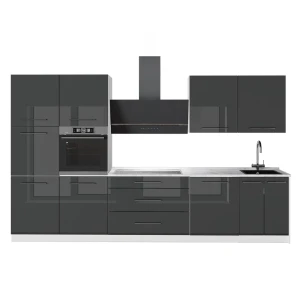 Cuisine Fame-Line Anthracite Haute brillance/Blanc 340cm, PT Marbre Vicco