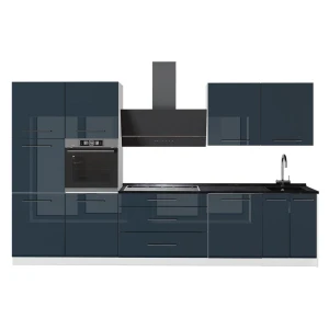 Cuisine Fame-Line Bleu foncé brillant/Blanc 340cm, PT Anthracite Vicco