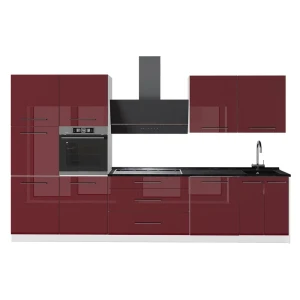Cuisine Fame-Line Rouge bordeaux Haute brillance/Blanc 340cm, PT Anthracite Vicco