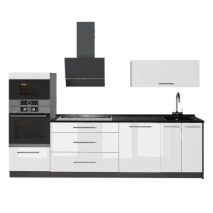 Complete keukeneenheid Fame-Line Wit Hoogglans/Antraciet 280 cm, WB Antraciet Vicco