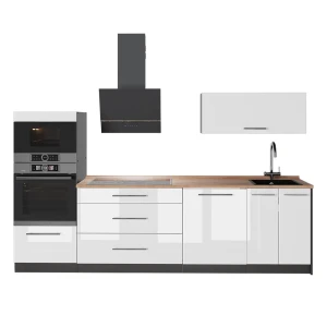 Complete keukeneenheid Fame-Line Wit Hoogglans/Antraciet 280 cm, WB Eik Vicco