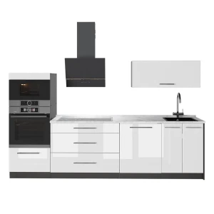 Complete keukeneenheid Fame-Line Wit Hoogglans/Antraciet 280 cm, WB Marmer Vicco