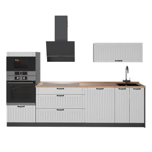 Cuisine Fame-Line Blanc campagne/Anthracite 280cm, PT Chêne Vicco