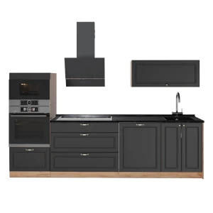 Cucina componibile Fame-Line Oro-antracite rustico/Rovere dorato 280 cm senza piano di lavoro Vicco