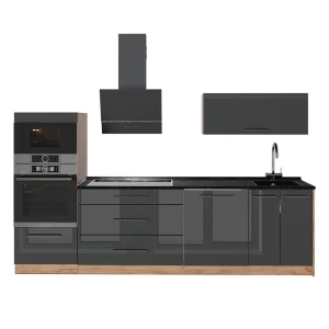 Cucina componibile Fame-Line Antracite lucido/Rovere dorato 280 cm, PL Antracite Vicco