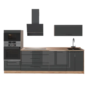 Cucina componibile Fame-Line Antracite lucido/Rovere dorato 280 cm, PL Rovere Vicco