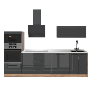 Cucina componibile Fame-Line Antracite lucido/Rovere dorato 280 cm, PL Marmo Vicco
