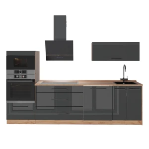 Cucina componibile Fame-Line Antracite lucido/Rovere dorato 280 cm senza piano di lavoro Vicco
