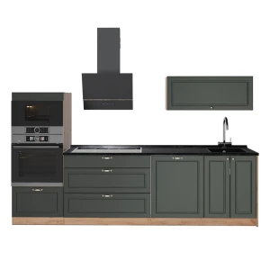 Cucina componibile Fame-Line Verde-oro rustico/Rovere dorato 280 cm, PL Antracite Vicco