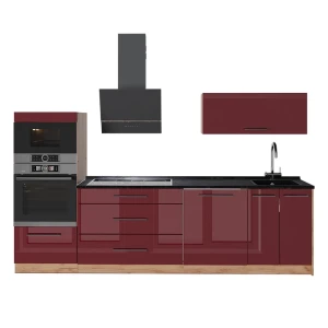 Cucina componibile Fame-Line Bordeaux lucido/Rovere dorato 280 cm, PL Antracite Vicco