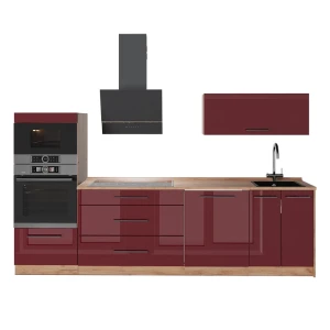 Cucina componibile Fame-Line Bordeaux lucido/Rovere dorato 280 cm, PL Rovere Vicco