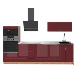 Cucina componibile Fame-Line Bordeaux lucido/Rovere dorato 280 cm, PL Marmo Vicco