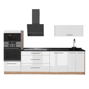 Cucina componibile Fame-Line Bianco lucido/Rovere dorato 280 cm, PL Antracite Vicco