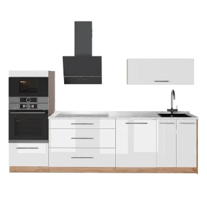 Cucina componibile Fame-Line Bianco lucido/Rovere dorato 280 cm, PL Marmo Vicco