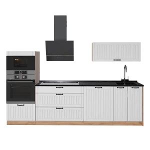 Cucina componibile Fame-Line Bianco rustico/Rovere dorato 280 cm, PL Antracite Vicco
