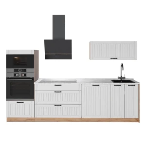Cucina componibile Fame-Line Bianco rustico/Rovere dorato 280 cm, PL Marmo Vicco