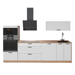 Cucina componibile Fame-Line Bianco rustico/Rovere dorato 280 cm senza piano di lavoro Vicco