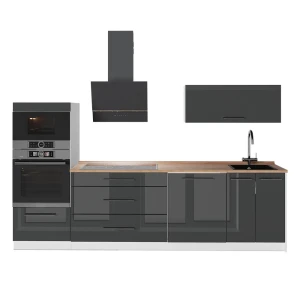 Cucina componibile Fame-Line Antracite lucido/Bianco 280 cm, PL Rovere Vicco