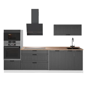 Cucina componibile Fame-Line Grigio scuro/Bianco 280 cm, PL Rovere Vicco