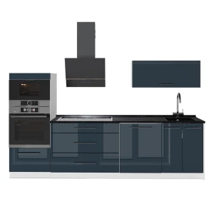 Cucina componibile Fame-Line Blu scuro lucido/Bianco 280 cm, PL Antracite Vicco