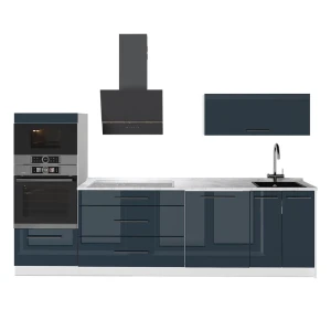 Cucina componibile Fame-Line Blu scuro lucido/Bianco 280 cm, PL Marmo Vicco