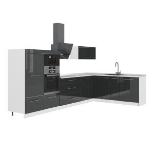 Hoekkeuken Fame-Line Antraciet Hoogglans/Wit 347 x 207 cm zonder werkblad Vicco