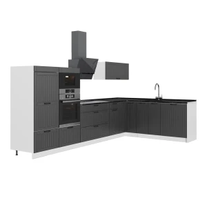 Hoekkeuken Fame-Line Donkergrijs/Wit 347 x 207 cm, WB Antraciet Vicco
