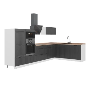 Hoekkeuken Fame-Line Donkergrijs/Wit 347 x 207 cm, WB Eik Vicco