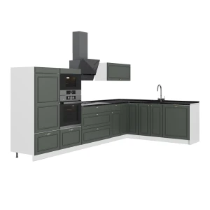 Hoekkeuken Fame-Line Groen-Goud Landhuis/Wit 347 x 207 cm, WB Antraciet Vicco