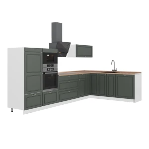 Hoekkeuken Fame-Line Groen-Goud Landhuis/Wit 347 x 207 cm, WB Eik Vicco