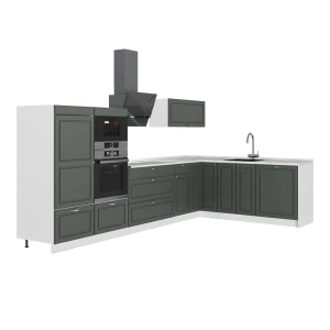 Hoekkeuken Fame-Line Groen-Goud Landhuis/Wit 347 x 207 cm, WB Marmer Vicco