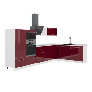 Hoekkeuken Fame-Line Bordeauxrode hoogglans/Wit 347 x 207 cm zonder werkblad Vicco