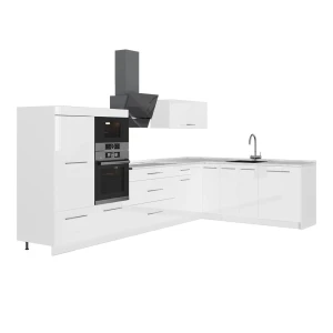 Hoekkeuken Fame-Line Wit Hoogglans/Wit 347 x 207 cm, WB Marmer Vicco