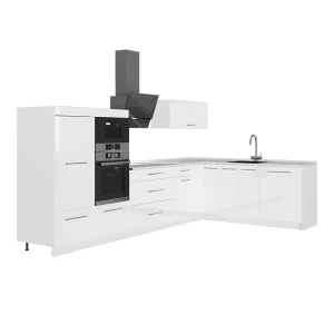 Eckküche Fame-Line Weiß Hochglanz/Weiß 347 x 207 cm ohne Arbeitsplatte Vicco