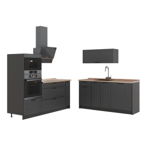Keuken Fame-Line Donkergrijs/Antraciet 340 cm, WB Eik Vicco